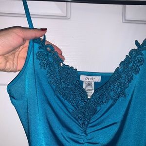 Cache Camisole Ruched Top with Embroidery and Satin Look